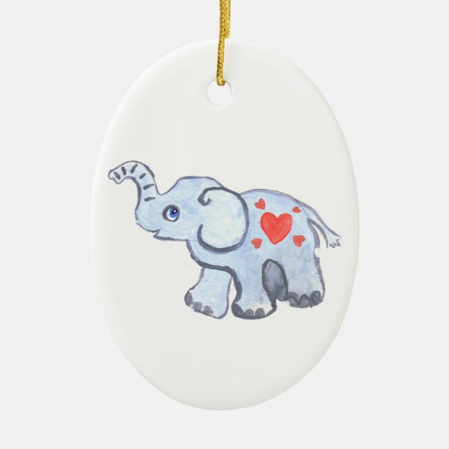 Ornamento De Cerâmica bebê do elefante com corações (Frente)