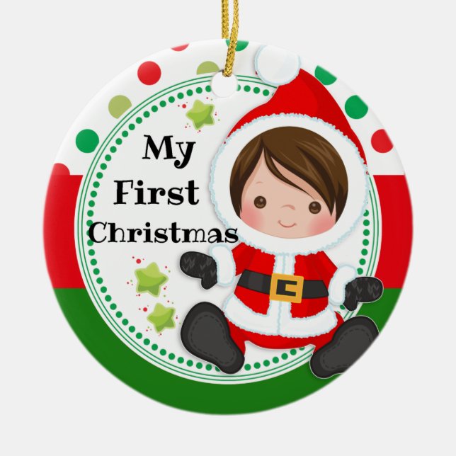 Ornamento De Cerâmica Bebê do papai noel meu primeiro ø Natal (Frente)
