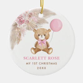 Ornamento De Cerâmica Bebê do Urso de Teddy, Rosa, Primeiro Natal, 11 ru