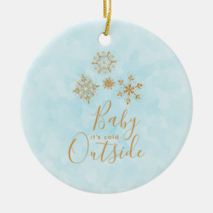 Ornamento De Cerâmica Bebê é frio fora dos flocos de neve Dourados em az