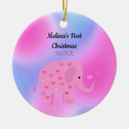 Ornamento De Cerâmica Bebê elefante rosa e azul Primeiro Natal