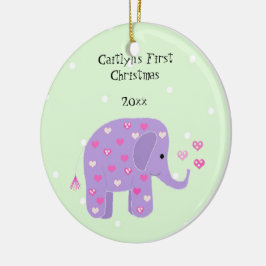 Ornamento De Cerâmica Bebê Elefante Roxo Primeiro Natal