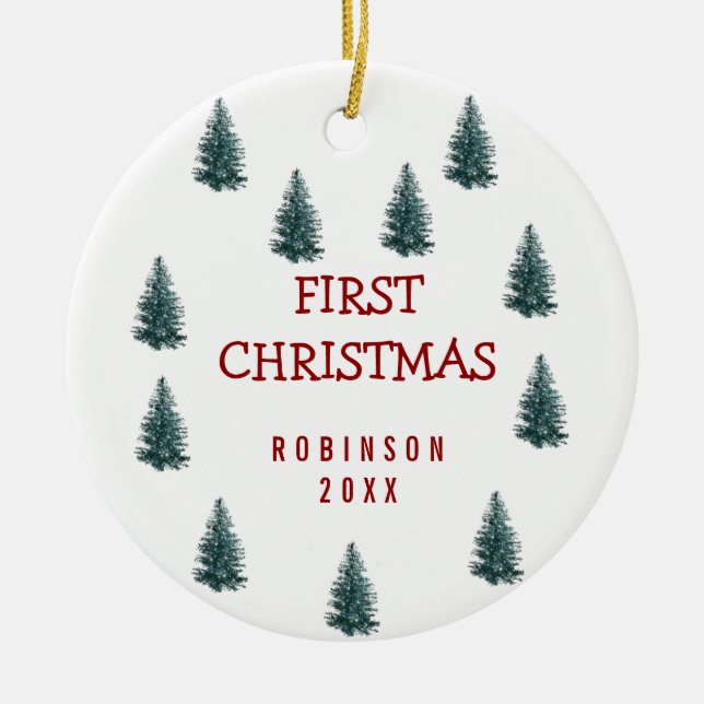 Ornamento De Cerâmica Bebê Elegante Moderno Primeiro Bebê de Natal (Frente)