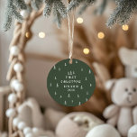 Ornamento De Cerâmica bebê elegante moderno primeiro Natal<br><div class="desc">Primeira design de Natal do bebê. A mão desenhou o padrão da árvore de natal com espaço para os bebês: fotografia de nome e outros detalhes no verso. parte de uma coleção.</div>