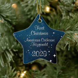 Ornamento De Cerâmica Bebê Espacial Azul Celestial no Primeiro Natal