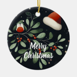 Ornamento De Cerâmica Bebê Foto de Natal Mistletoe Robin Wreath