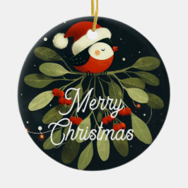 Ornamento De Cerâmica Bebê Foto de Natal Mistletoe Robin Wreath