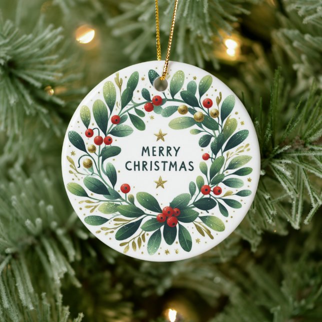 Ornamento De Cerâmica Bebê Foto de Natal Mistletoe Wreath (Árvore)