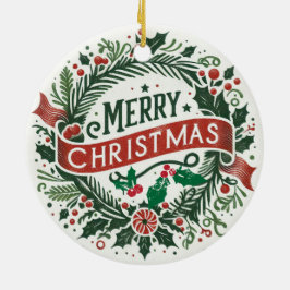 Ornamento De Cerâmica Bebê Foto de Natal Mistletoe Wreath