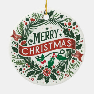 Ornamento De Cerâmica Bebê Foto de Natal Mistletoe Wreath