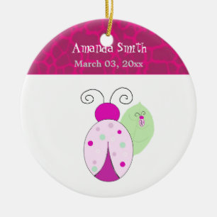 Ornamento De Cerâmica Bebê Ladybug Rosa Primeiro Natal