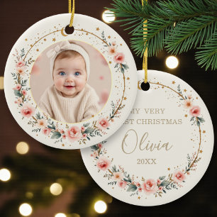 Ornamento De Cerâmica Bebê Lua e Estrelas Primeiro Natal Foto