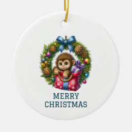 Ornamento De Cerâmica Bebê Macaco Natal Fofo