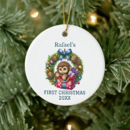 Ornamento De Cerâmica Bebê Macaco Natal Fofo