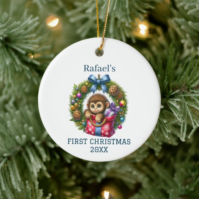 Ornamento De Cerâmica Bebê Macaco Natal Fofo (Árvore)