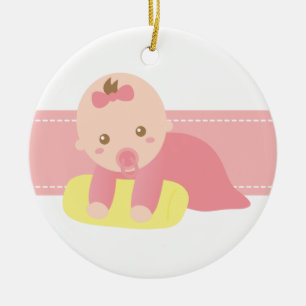Ornamento De Cerâmica Bebê Menina Fofo Engatinhando com Travesseiro Pers