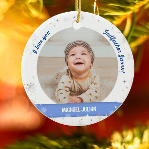 Ornamento De Cerâmica Bebê Menino 2 Fotos Modernas Primeiro Natal Padrin