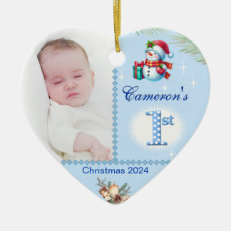 Ornamento De Cerâmica Bebê Menino Primeiro Natal Personalizado Presente