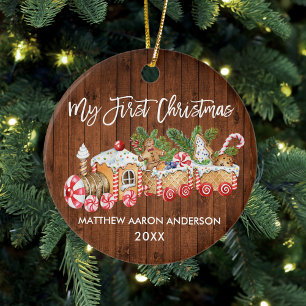 Ornamento De Cerâmica Bebê Meu Primeiro Natal Gengibre De Madeira