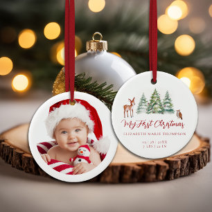 Ornamento De Cerâmica Bebê Meu Primeiro Natal Veado Coruja Floresta Fot