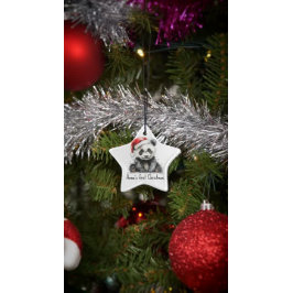 Ornamento De Cerâmica bebê panda vestindo chapéu de natal, personalizáve