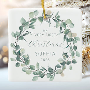 Ornamento De Cerâmica Bebê Personalizado 1rua Natal Eucalyptus Wreath