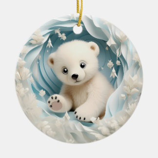 Ornamento De Cerâmica Bebê Polar Bear Natal