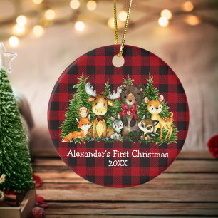 Ornamento De Cerâmica Bebê Primeira Floresta de Natal Animais Arcos