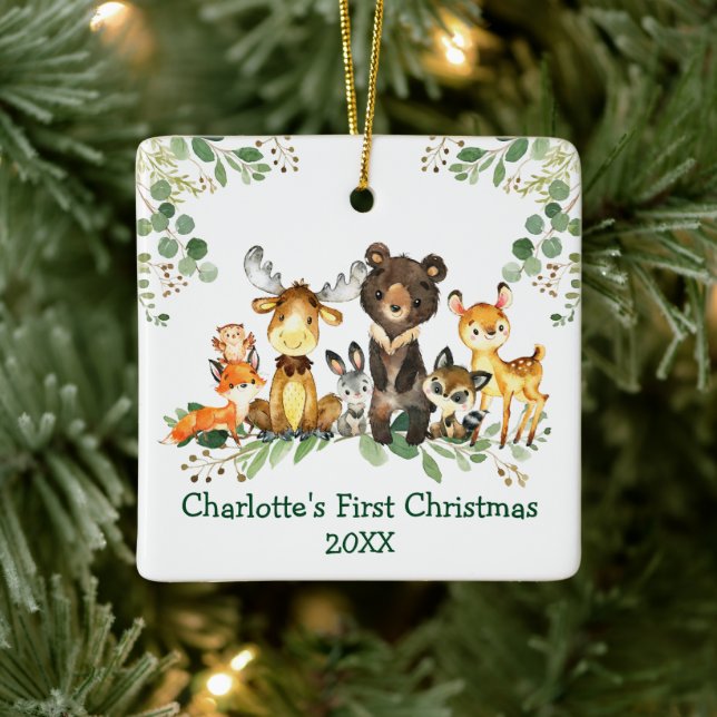 Ornamento De Cerâmica Bebê Primeiro Natal Animais Florestais Greeneresce (Árvore)