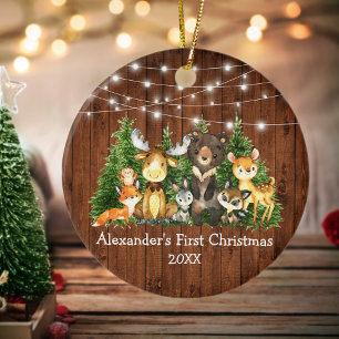 Ornamento De Cerâmica Bebê Primeiro Natal Animais Florestais Luzes Russ