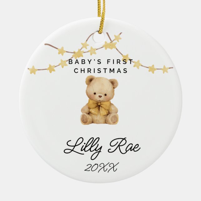 Ornamento De Cerâmica Bebê Primeiro Natal Animal Cujo Urso De Teddy Unis (Frente)