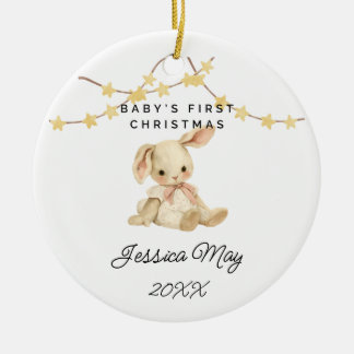 Ornamento De Cerâmica Bebê Primeiro Natal Coelho De Bebê Cueca