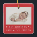 Ornamento De Cerâmica Bebê Primeiro Natal Foto Moderna Minimalista<br><div class="desc">Design é composto por tipografia divertida e divertida com fontes sans serif e serif. Adicione uma foto personalizada do seu bebê ou altere o filtro de fotos.</div>