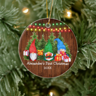 Ornamento De Cerâmica Bebê Primeiro Natal Gnomos Luzes Russas