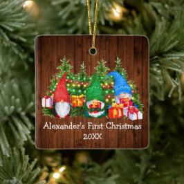 Ornamento De Cerâmica Bebê Primeiro Natal Luzes Gnomos Praça Russa