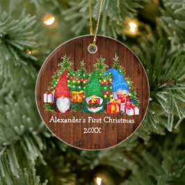 Ornamento De Cerâmica Bebê Primeiro Natal Luzes Gnomos Russos