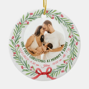 Ornamento De Cerâmica Bebê Primeiro Natal Personalizado com 2 Fotografia