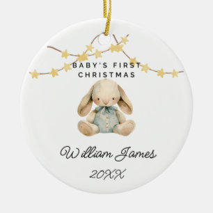 Ornamento De Cerâmica Bebê Primeiro Natal Raios Bebê-Rapaz Bonito