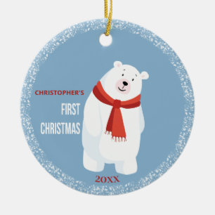 Ornamento De Cerâmica Bebê Primeiro Urso Polar Bonito de Natal