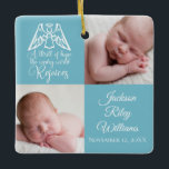 Ornamento De Cerâmica Bebê Rapaz Foto Rejoice Angel Cute Blue Christmas<br><div class="desc">Linda e azul personalizada decoração de fotos de Natal para um novo bebê. Personalize este presente de natal com sua foto recém-nascida ao lado do lindo anjo voando sobre as palavras A Thrill of Hope the Weary World Rejoices . Aproveite e adicione o nome do seu filho e a data...</div>