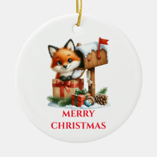 Ornamento De Cerâmica Bebê Raposa Fofa Natal