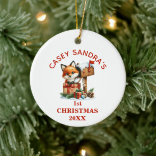 Ornamento De Cerâmica Bebê Raposa Fofa Primeiro Natal Personalizado