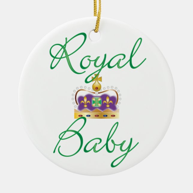 Ornamento De Cerâmica Bebê Real com Coroa Roxa e Dourada (Frente)