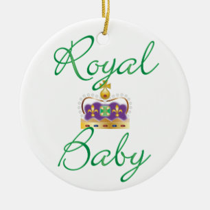 Ornamento De Cerâmica Bebê real com roxo e coroa do ouro