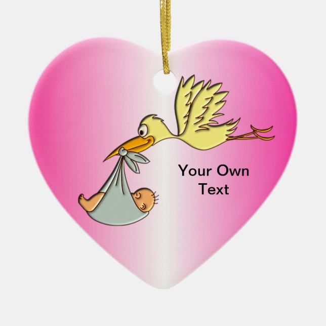 Ornamento De Cerâmica Bebé recém-nascido - uma entrega da cegonha do vôo (Frente)