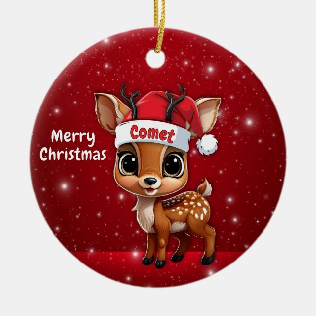 Ornamento De Cerâmica Bebê Rena Cometa, Cervo, Corça, Rena🦌 🎄 (Frente)