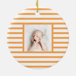 Ornamento De Cerâmica Bebê Sonolento Rosa Dino  Orange Stripe Modern