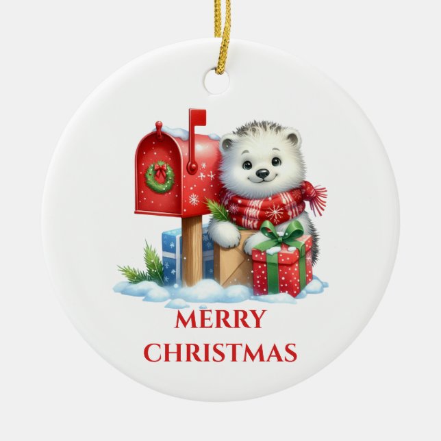 Ornamento De Cerâmica Bebê Urso Polar Fofo Natal (Frente)