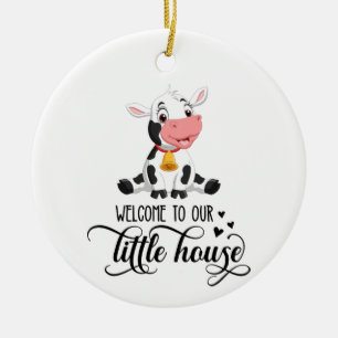 Ornamento De Cerâmica Bebê Vaca Bem-Vindo À Nossa Casa
