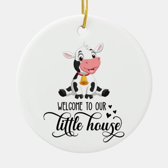 Ornamento De Cerâmica Bebê Vaca Bem-Vindo À Nossa Casa (Frente)